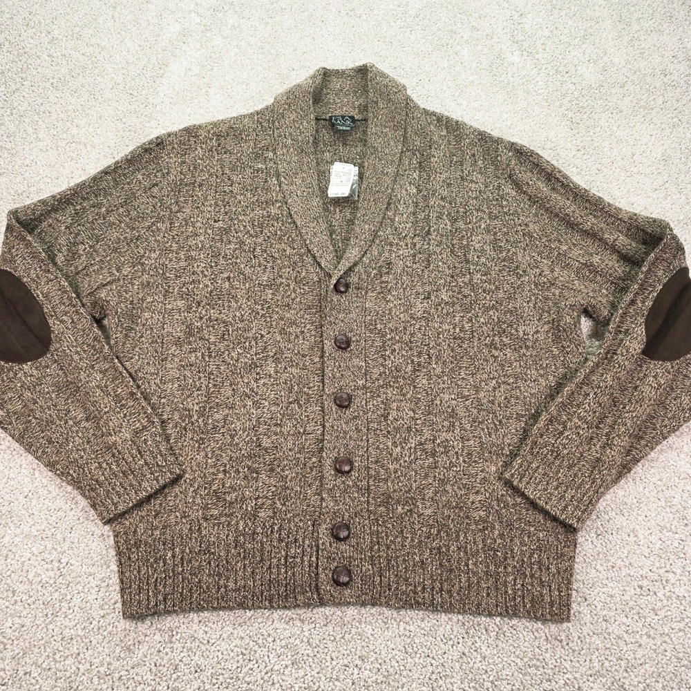 New Jos. A. Bank Mens XL Brown‎ Lambswool Collar Cardigan Sweater Elbow Patches